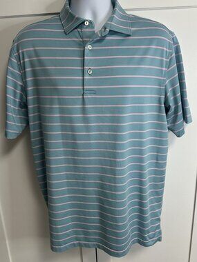Peter Millar Summer Comfort Polo Shirt Medium Pink and Light Blue Golf